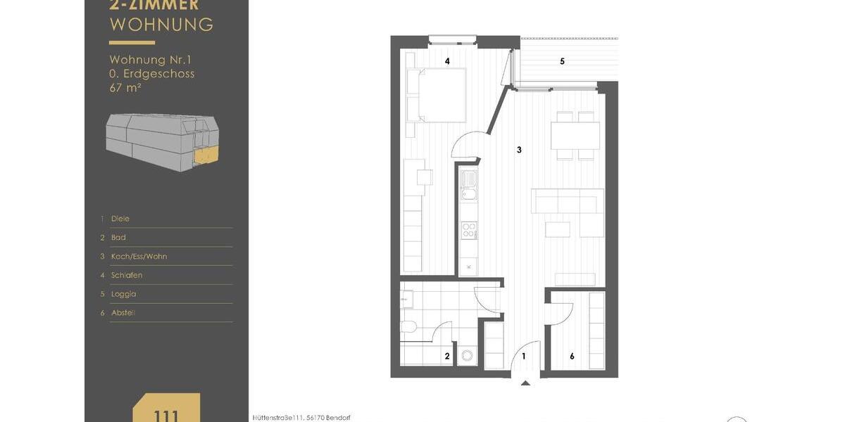 Erdgeschoßwohnung Bendorf - 2 Zimmer, 67 m&sup2;, 870&euro; | Angebot:23767914
