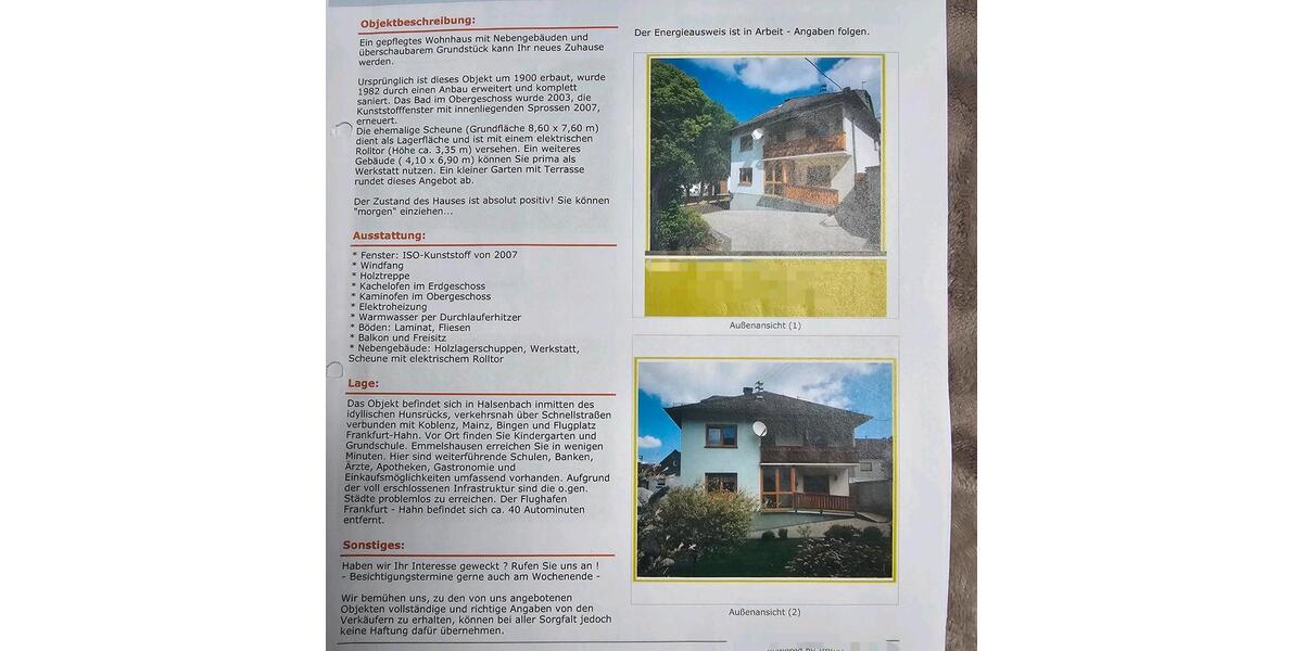 Einfamilienhaus Halsenbach - 5 Zimmer, 147 m&sup2;, 300.000&euro; | Angebot:27104301