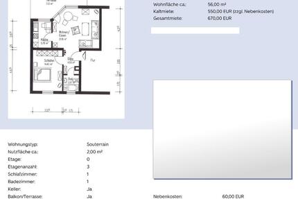 Wohnung Neuwied Block - 2 Zimmer, 56 m&sup2;, 550&euro; | Angebot:26613415