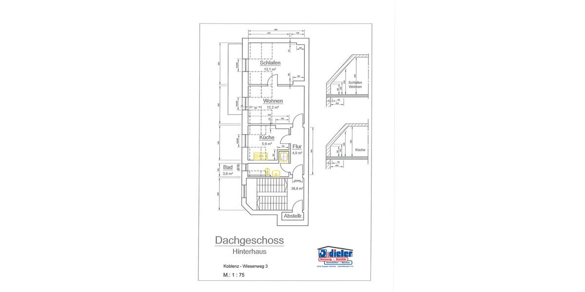 Dachgeschoßwohnung Koblenz Bubenheim - 2 Zimmer, 39 m&sup2;, 460&euro; | Angebot:26380826