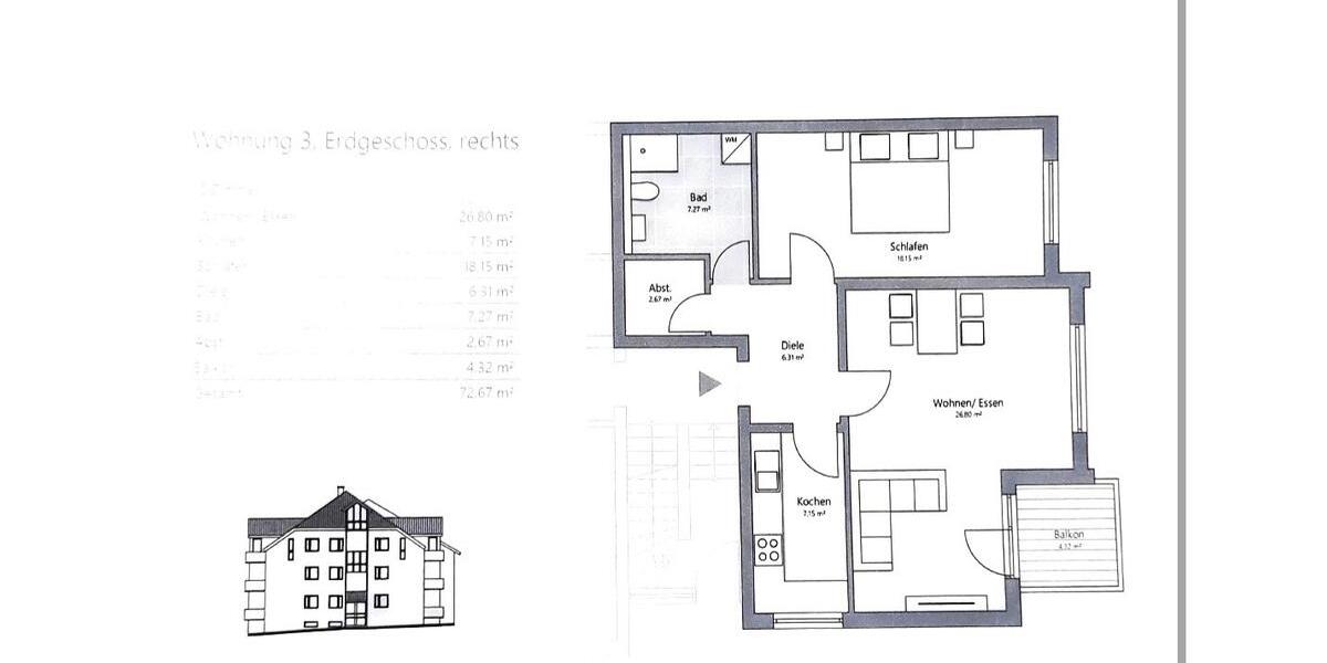 Erdgeschoßwohnung Neuwied Block - 2 Zimmer, 72 m&sup2;, 850&euro; | Angebot:25333646