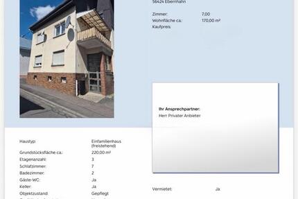 Haus Mogendorf - 7 Zimmer, 170 m&sup2;, 185.000&euro; | Angebot:25568910