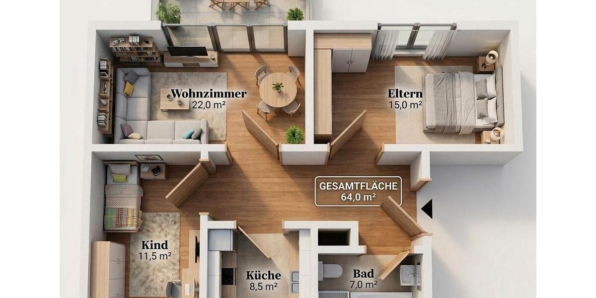 Etagenwohnung Bad Ems - 3 Zimmer, 63 m&sup2;, 119.999&euro; | Angebot:26517591