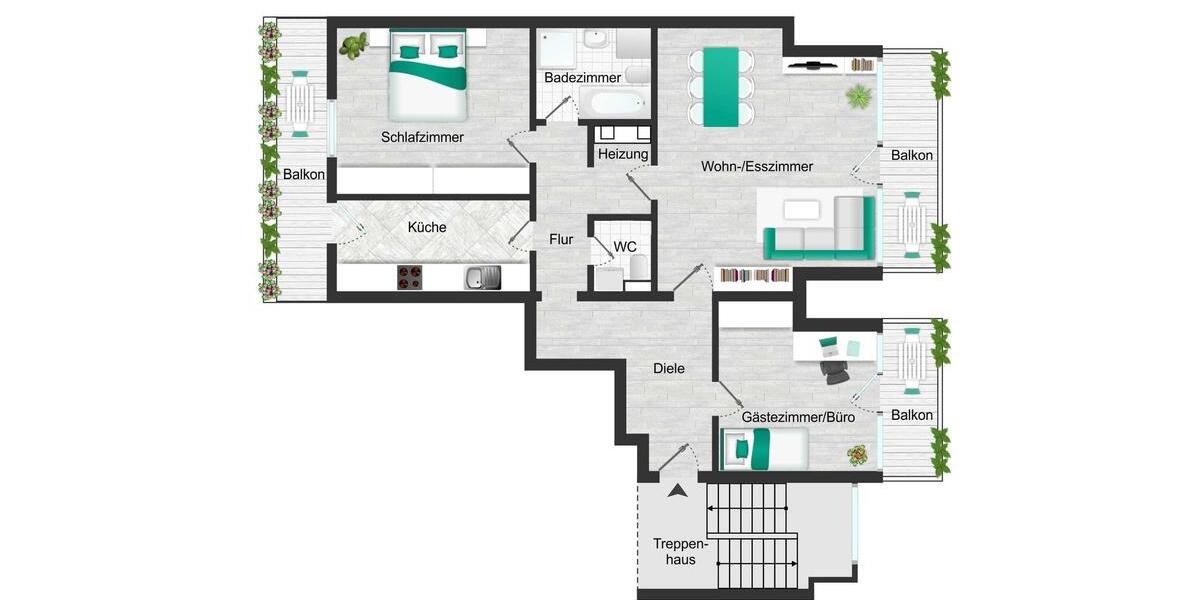 Etagenwohnung Remagen - 3 Zimmer, 105 m&sup2;, 1.200&euro; | Angebot:25373875